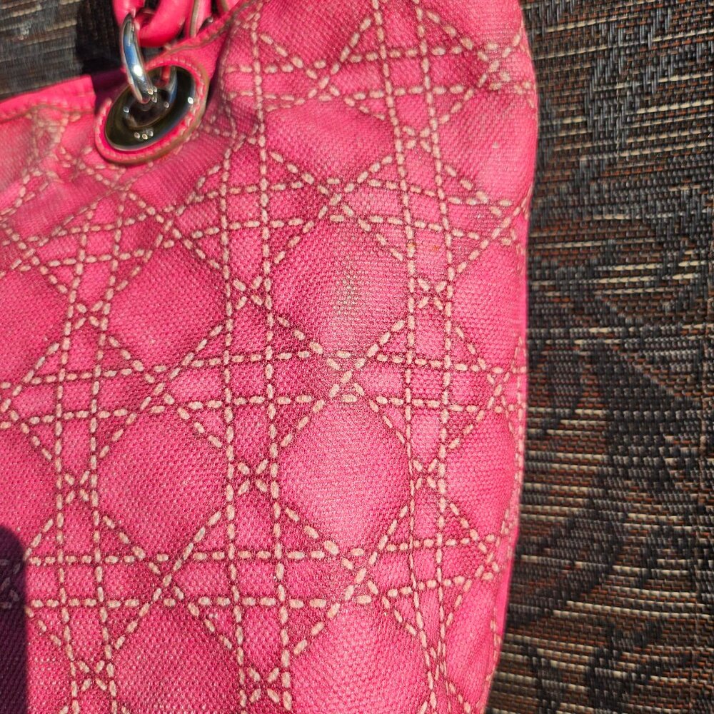 CHRISTIAN DIOR Coated Canvas Cannage Print Cherie Small Tote Pink - Picture 17 of 17
